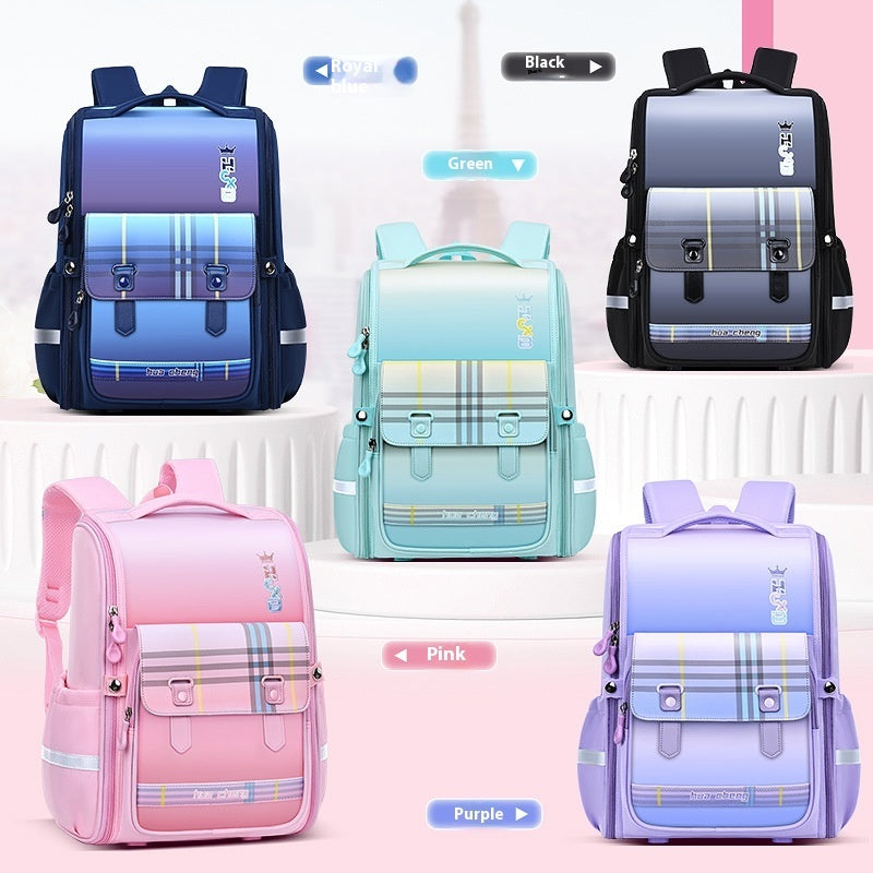 Plaid Schoolbag Grade Spine Protection Student Backpack