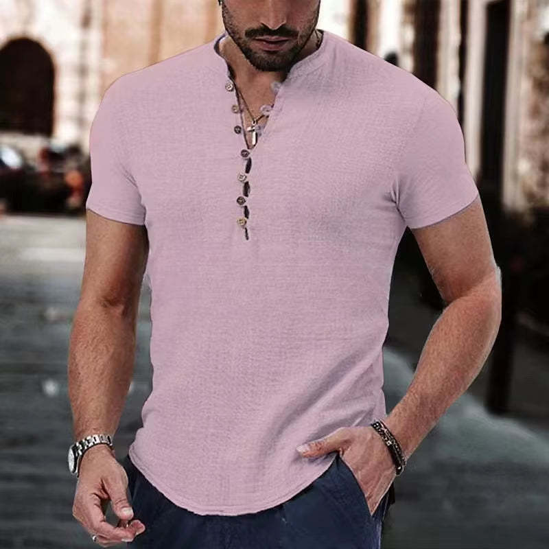 Men's Linen Leisure V-neck Shirt