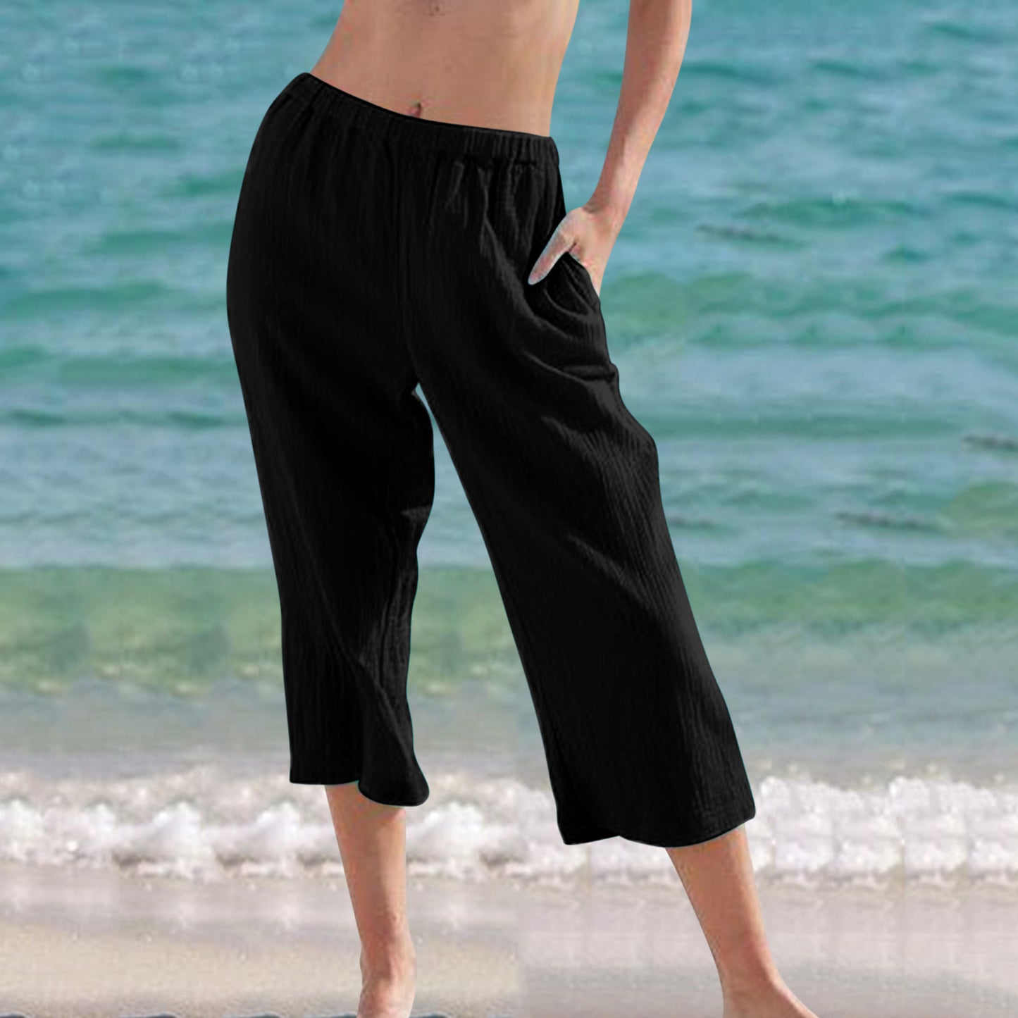 Loose Solid Color Cropped Pants Casual Pants For Women