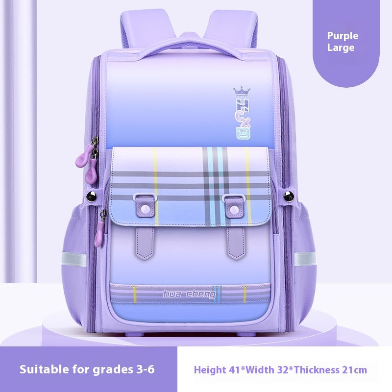 Plaid Schoolbag Grade Spine Protection Student Backpack