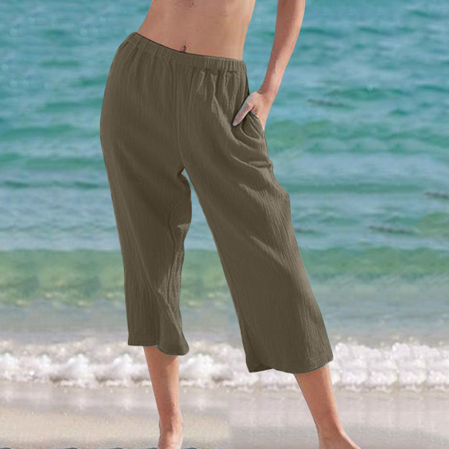 Loose Solid Color Cropped Pants Casual Pants For Women