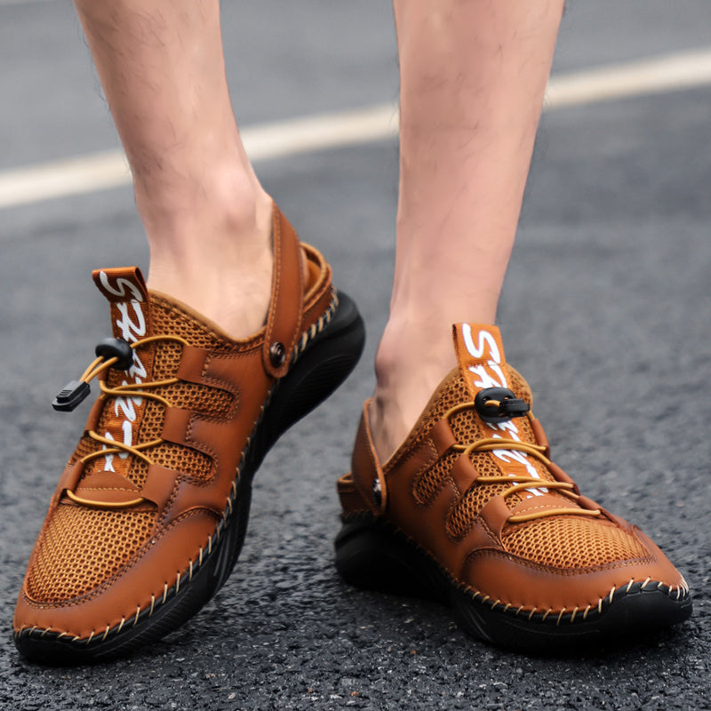 Fashion Top Layer Cowhide Casual Sandals For Men Plus Size