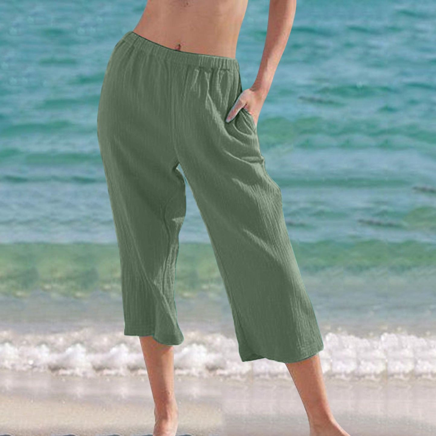Loose Solid Color Cropped Pants Casual Pants For Women