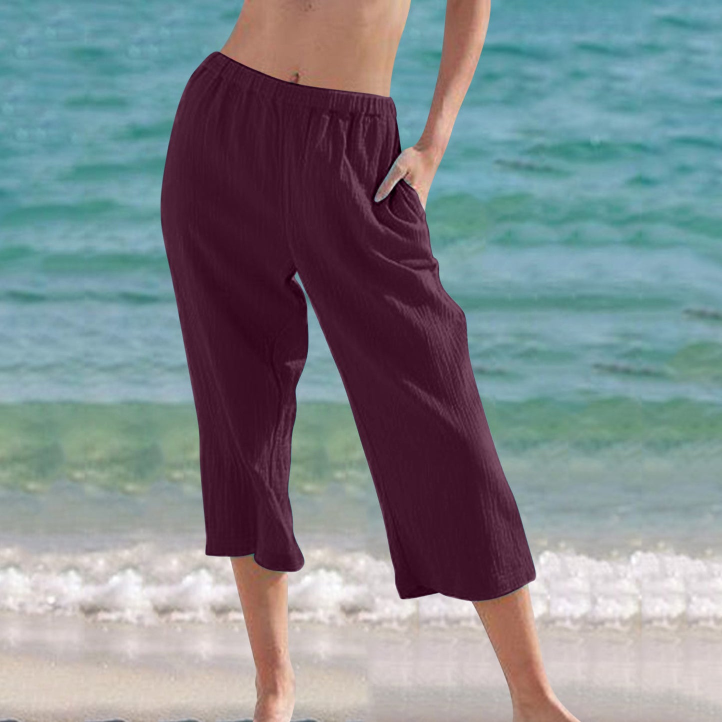 Loose Solid Color Cropped Pants Casual Pants For Women