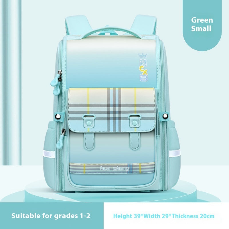 Plaid Schoolbag Grade Spine Protection Student Backpack