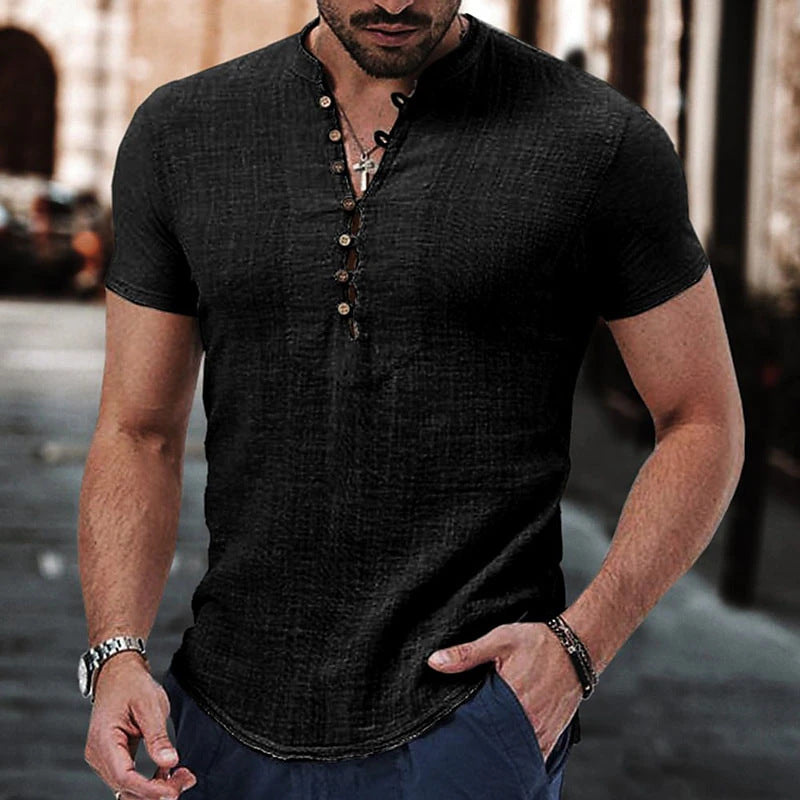 Men's Linen Leisure V-neck Shirt