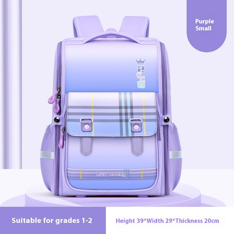 Plaid Schoolbag Grade Spine Protection Student Backpack