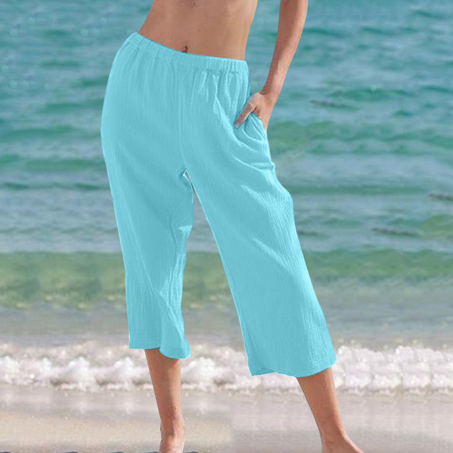 Loose Solid Color Cropped Pants Casual Pants For Women