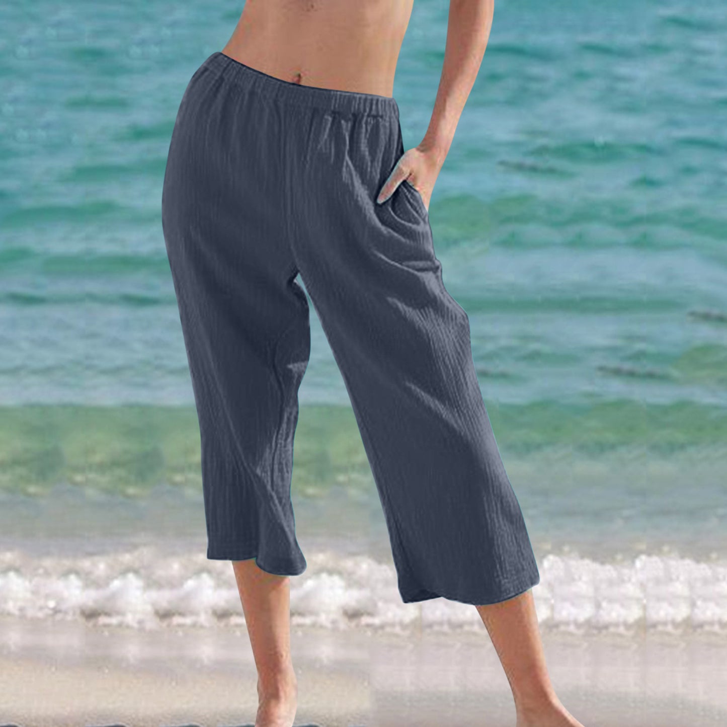 Loose Solid Color Cropped Pants Casual Pants For Women