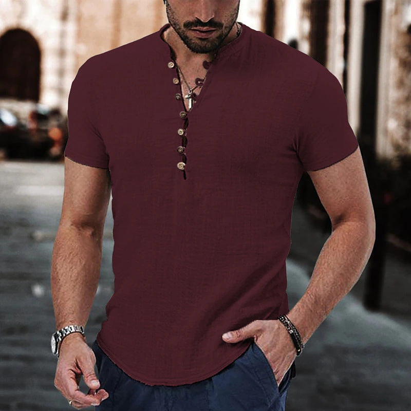 Men's Linen Leisure V-neck Shirt