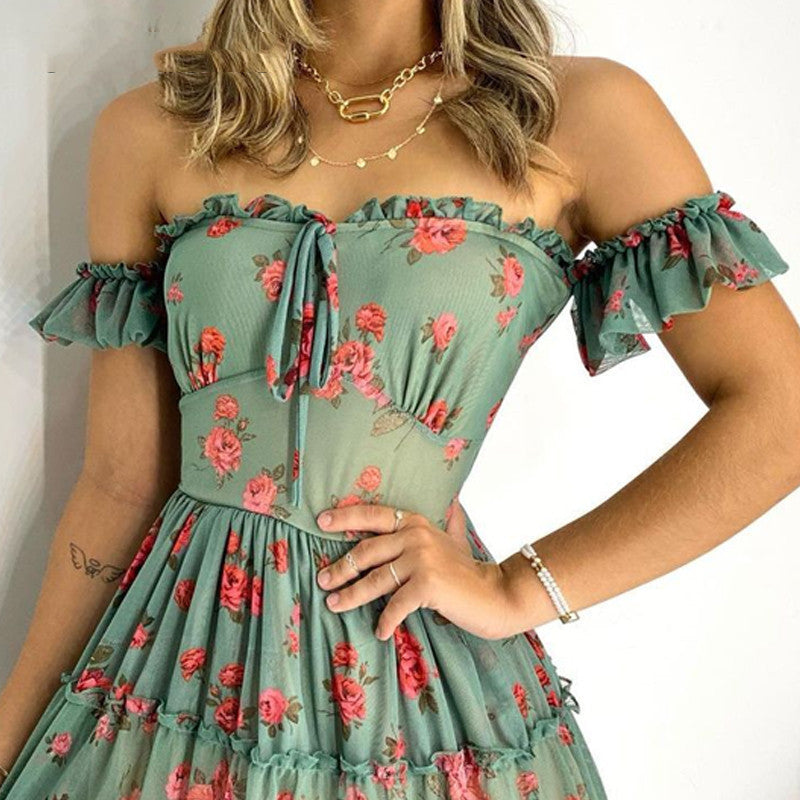 Women's Green Floral Dress-Spring