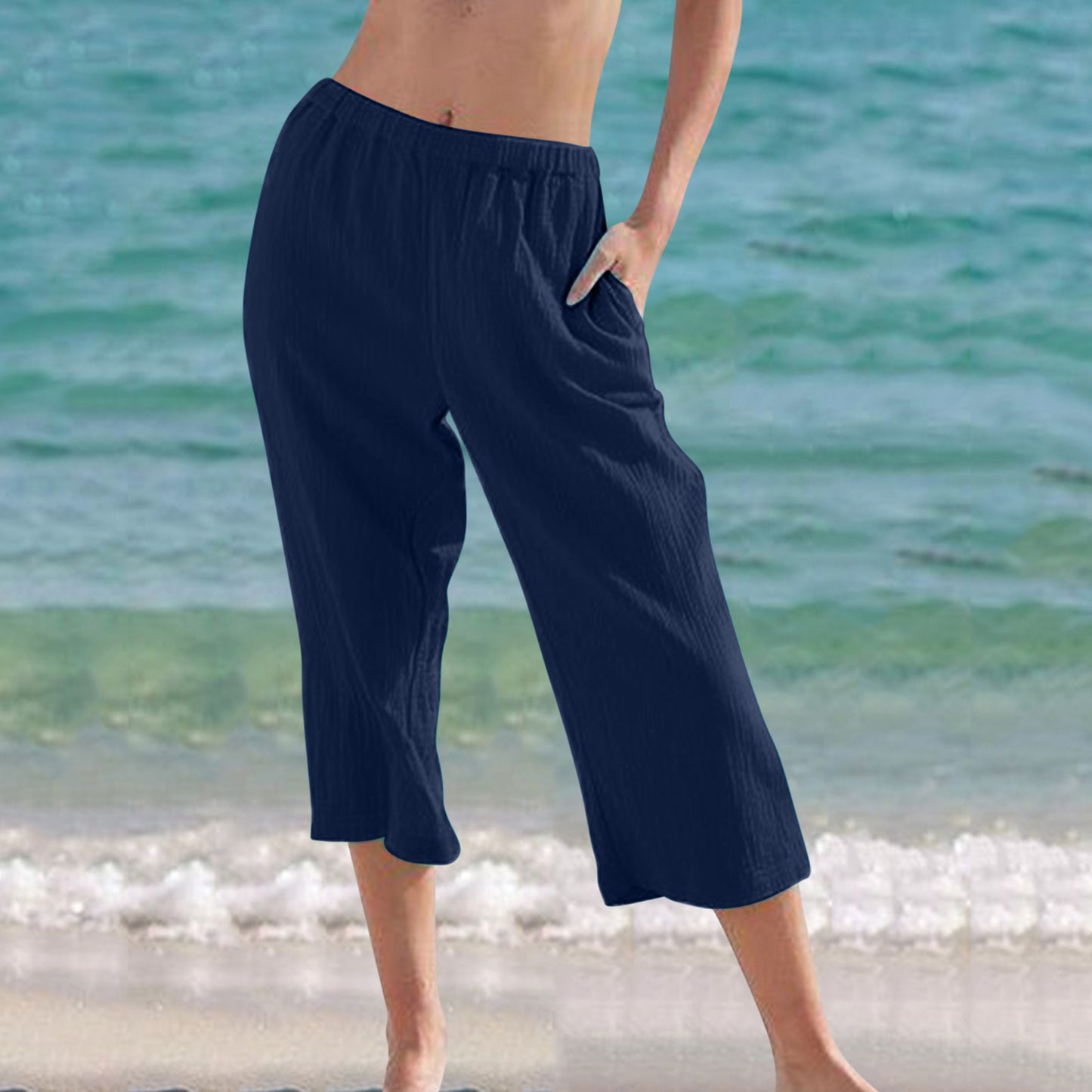 Loose Solid Color Cropped Pants Casual Pants For Women