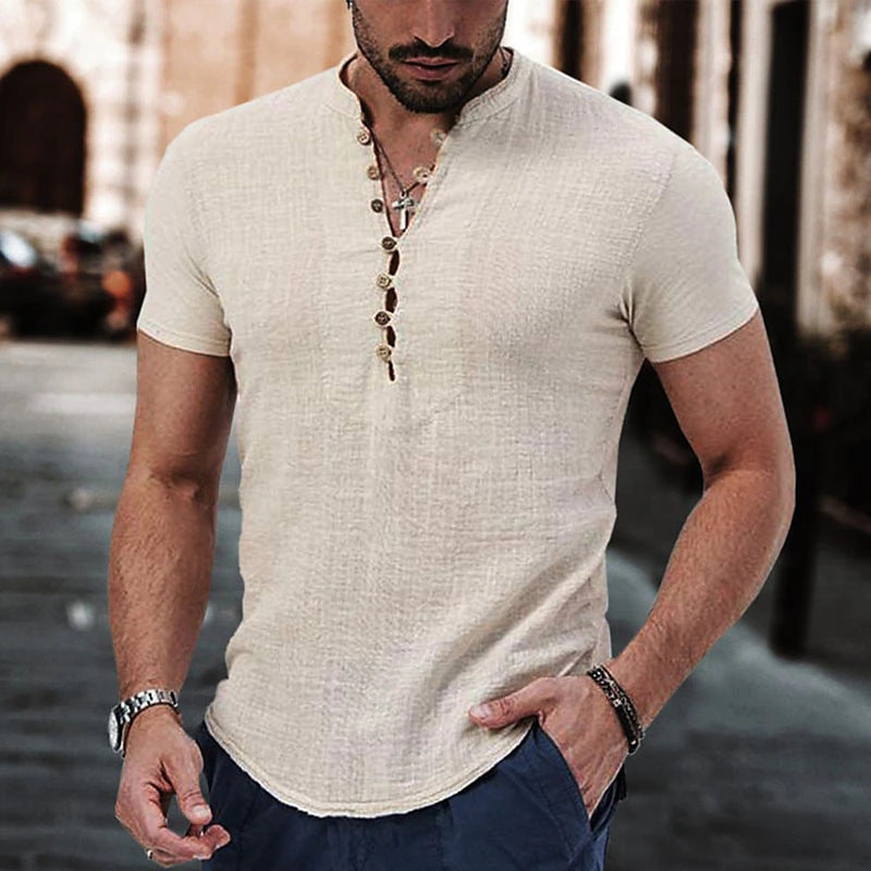 Men's Linen Leisure V-neck Shirt