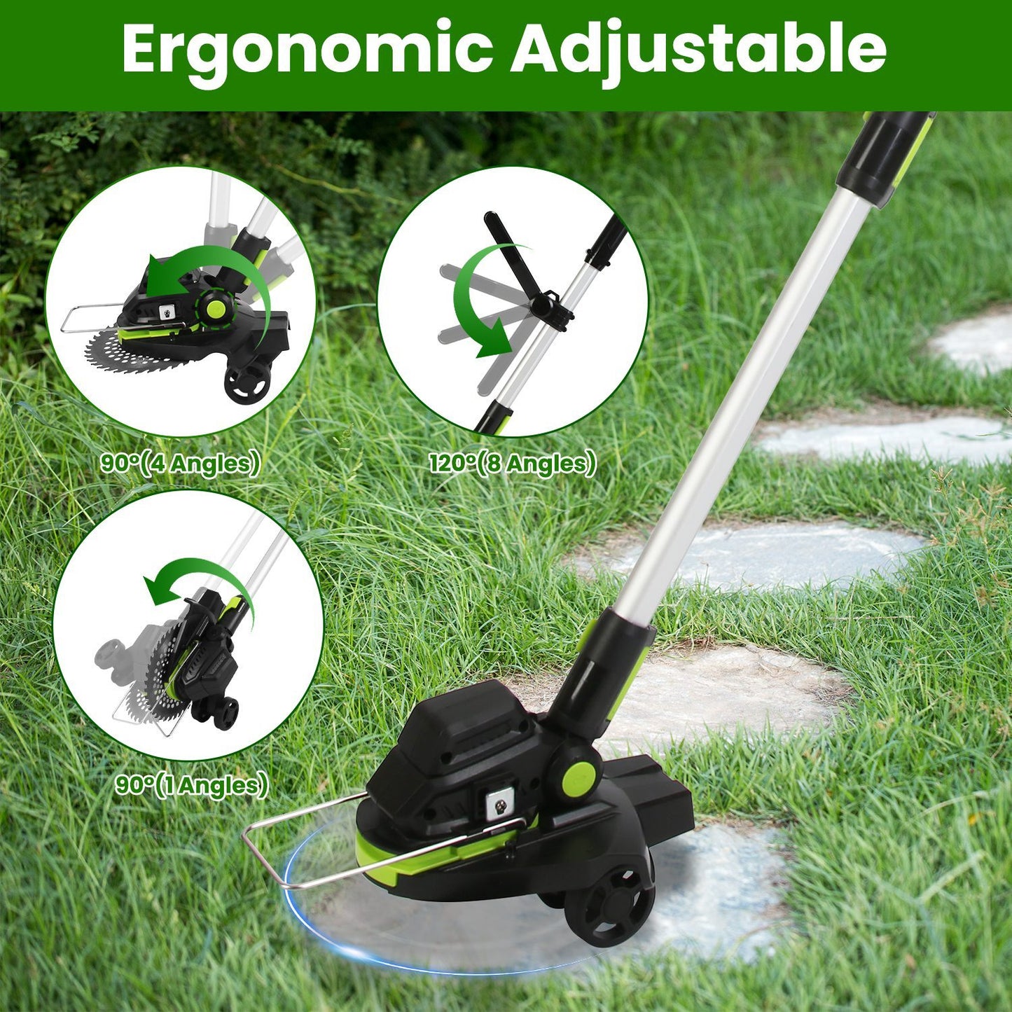 1Set 21V Electric Weed Edger Cordless String Trimmer With 2Pcs3000mAh Batteries 3.6-4.6FT Length 90 Degree Rotatable Angle Saw Blades Steel Blades String Blades Fedex Shipping