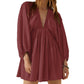 V-neck Long Sleeve Smocking Pleated Dress