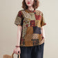 Linen Printing And Dyeing Patch Shirt Women Loose Casual