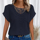 Women's Lace Splicing Short Sleeve Crew Neck T-Shirt Summer Loose Fit Casual Tee Top