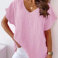 Solid Color Cotton And Linen Short-sleeved V-neck Shirt T-shirt For Women
