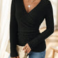 Women'S Solid Color Long Sleeve V-Neck Button T-Shirt Top