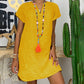 Womens Summer Casual Solid Color V Neck Short Sleeve Dresses Boho Beach Sundresses