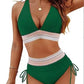 High Waisted Bikini Set With Color Blocking Drawstring Swimsuit