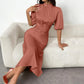 Women's Short Sleeve Mock Neck Ruched Midi Dress Slim Fit Elegant Party Dress