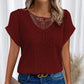 Women's Lace Splicing Short Sleeve Crew Neck T-Shirt Summer Loose Fit Casual Tee Top