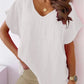 Solid Color Cotton And Linen Short-sleeved V-neck Shirt T-shirt For Women