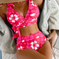 Lace Up Printed High Waisted Bikini Split Swimsuit For Women
