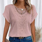 Women's Lace Splicing Short Sleeve Crew Neck T-Shirt Summer Loose Fit Casual Tee Top