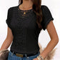 Women's Lace Splicing Short Sleeve Crew Neck T-Shirt Summer Loose Fit Casual Tee Top