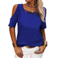 Womens Summer Trendy Shirts V Neck Cold Shoulder Tops Solid Color Casual Loose Sexy Blouse