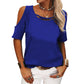 Womens Summer Trendy Shirts V Neck Cold Shoulder Tops Solid Color Casual Loose Sexy Blouse