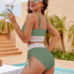High Waisted Bikini Set With Color Blocking Drawstring Swimsuit
