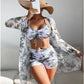 Women's Fashion Printed Boxer Underwear Long Sleeve Blouse Suit