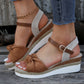 New Thick-soled Bow Sandals Summer Fashion Casual Linen Buckle Wedges Shoes For Women