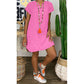 Womens Summer Casual Solid Color V Neck Short Sleeve Dresses Boho Beach Sundresses