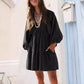 V-neck Long Sleeve Smocking Pleated Dress