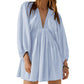 V-neck Long Sleeve Smocking Pleated Dress