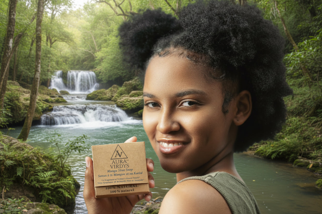 Woman holding a box of Aker's Herbals against a plain background