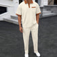 Waffle Lapel Color Matching Short-sleeved Trousers Two-piece Casual Suit