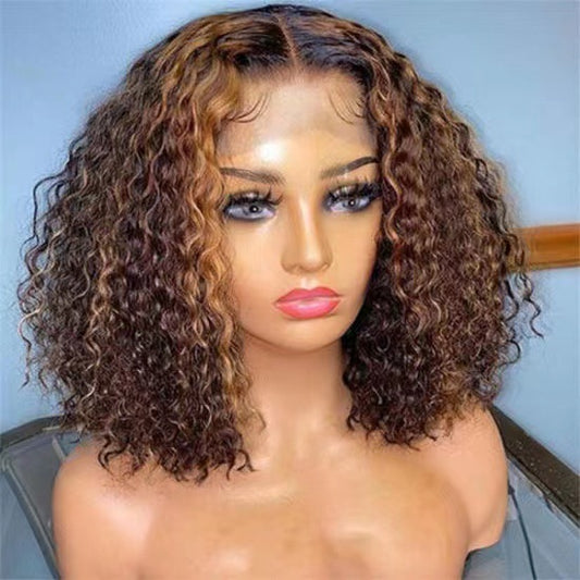 Wig New Women&#039;s Wig African Fashion Explosive Small Curly Short Curly Hair Inter-color Wig Headset