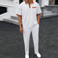 Waffle Lapel Color Matching Short-sleeved Trousers Two-piece Casual Suit