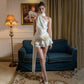 Women's Spring Sexy French Style Temperament High-grade Off-shoulder Satin Backless Dress