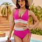 High Waisted Bikini Set With Color Blocking Drawstring Swimsuit