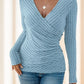 Women'S Solid Color Long Sleeve V-Neck Button T-Shirt Top