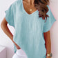 Solid Color Cotton And Linen Short-sleeved V-neck Shirt T-shirt For Women