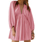 V-neck Long Sleeve Smocking Pleated Dress