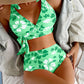 Lace Up Printed High Waisted Bikini Split Swimsuit For Women