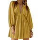 V-neck Long Sleeve Smocking Pleated Dress